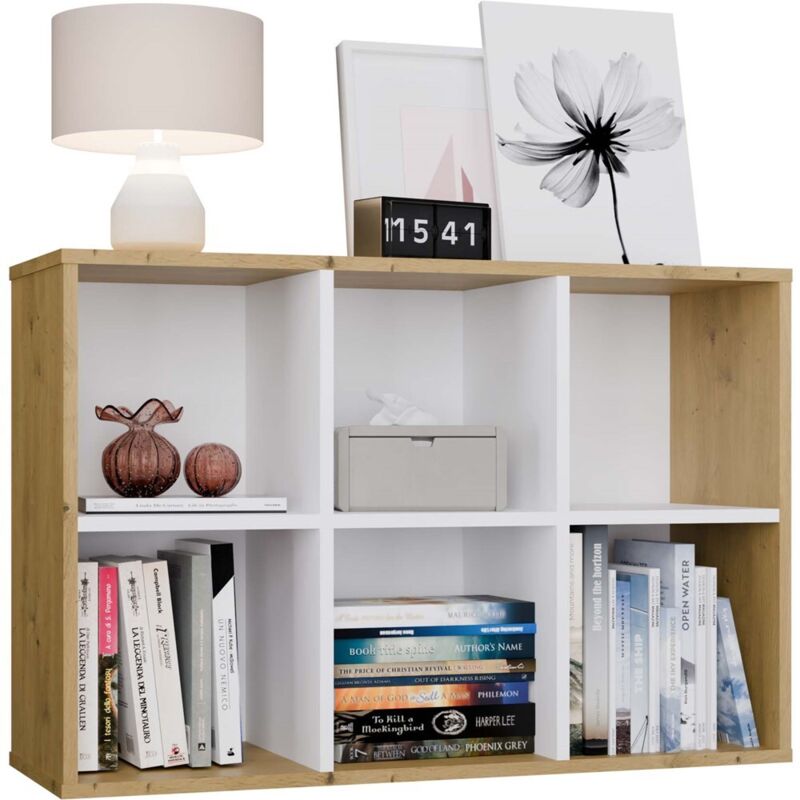 MALAX - Étagère à compartiments 2x3 chêne artisan blanc pour salon 90x60x30 cm MALAX - Étagère à compartiments 2x3 chêne artisan blanc pour salon 90x60x30 cm