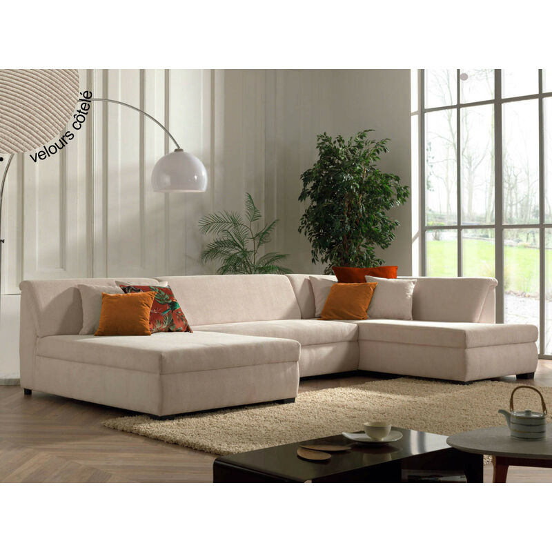 Lisa Design - Malcom - canapé panoramique d'angle droit - en velours côtelé - beige