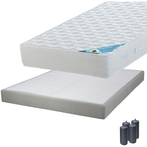 MALDIVES - Pack Matelas 160x200 + Sommier Tapissier Démontable 2x20 Lattes Lin + Pieds Anthracites 15cm