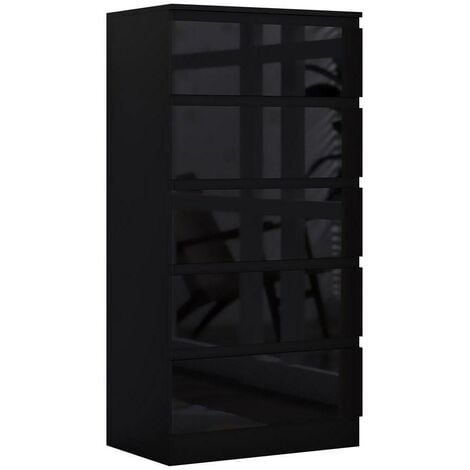 IQGB Maldon Modern 5 Drawer Chest - Black Gloss