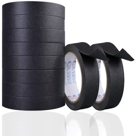 Malerklebeband, Papier, Malerband, beschreibbar, 10 Rollen, dekoratives Abdeckband, 15 mm x 20 m, für Heimwerker, Scrapbooking, Kunstbedarf für Kinder (schwarz)
