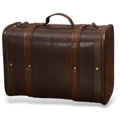 Maleta vintage de madera y cuero, caja de almacenamiento antigua, equipaje decorativo para accesorios de fotografía y decoración de interiores.