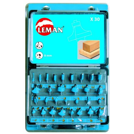 Leman - Coffret 30 Meches de Defonceuse Carbure Assorties Queue 8 Mm