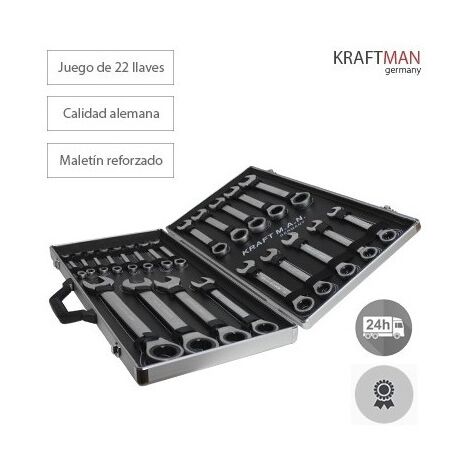MALETÍN DE HERRAMIENTAS KRAFTMANN CON 22 PIEZAS DE LLAVES CARRACA INCLUÍDAS
