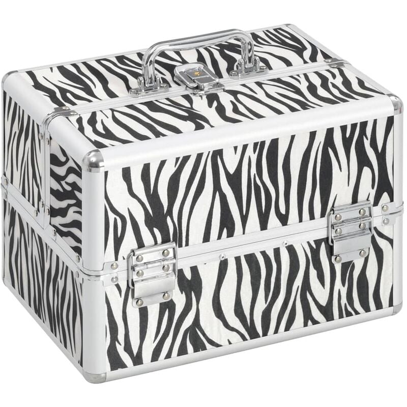 

vidaXL Maletín de maquillaje aluminio estampado de cebra 22x30x21 cm - Negro