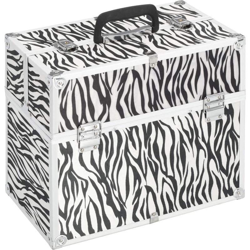 

vidaXL Maletín de maquillaje aluminio estampado de cebra 37x24x35 cm - Negro