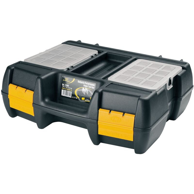 

Maletín para herramientas eléctricas en polipropileno L400xP340xH133 mm con 2 organizadores en la tapa y gomaespuma en el interior