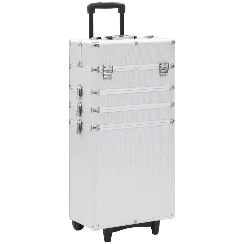 

Maletín trolley de maquillaje de aluminio plateado