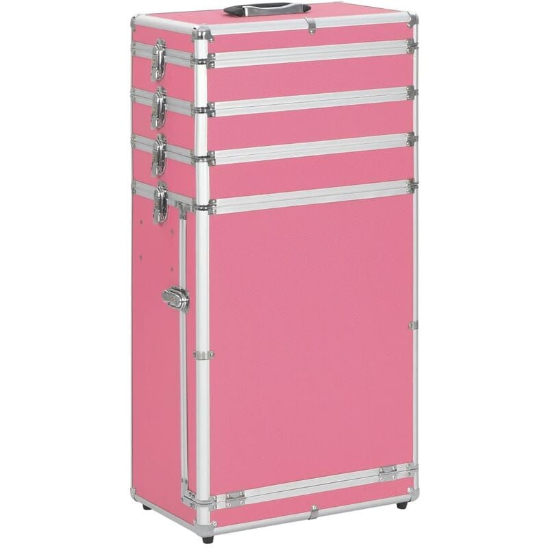 

Maletín trolley de maquillaje de aluminio rosa