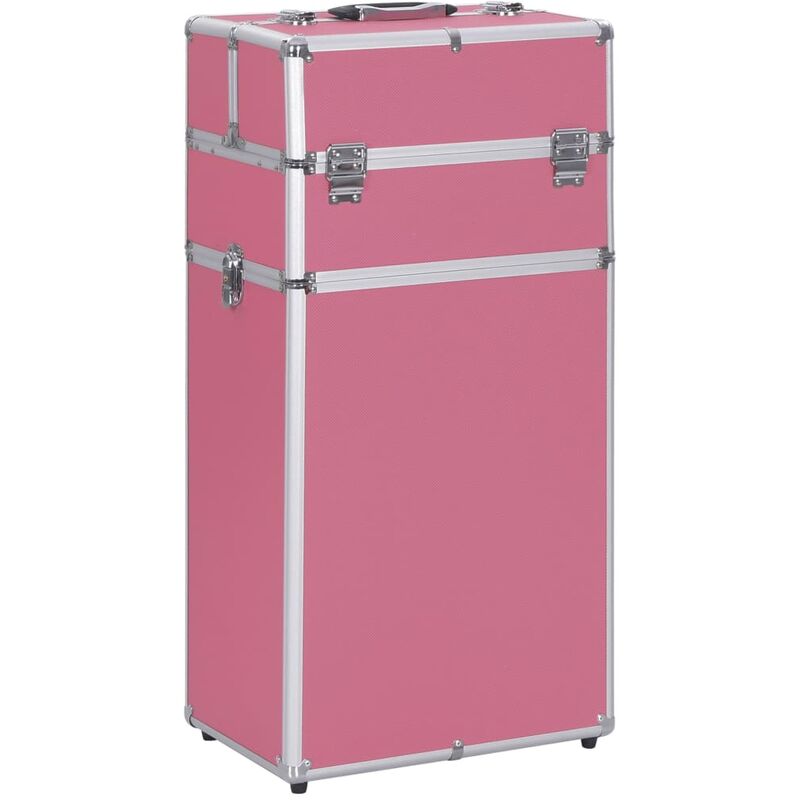 

Maletín trolley de maquillaje de aluminio rosa