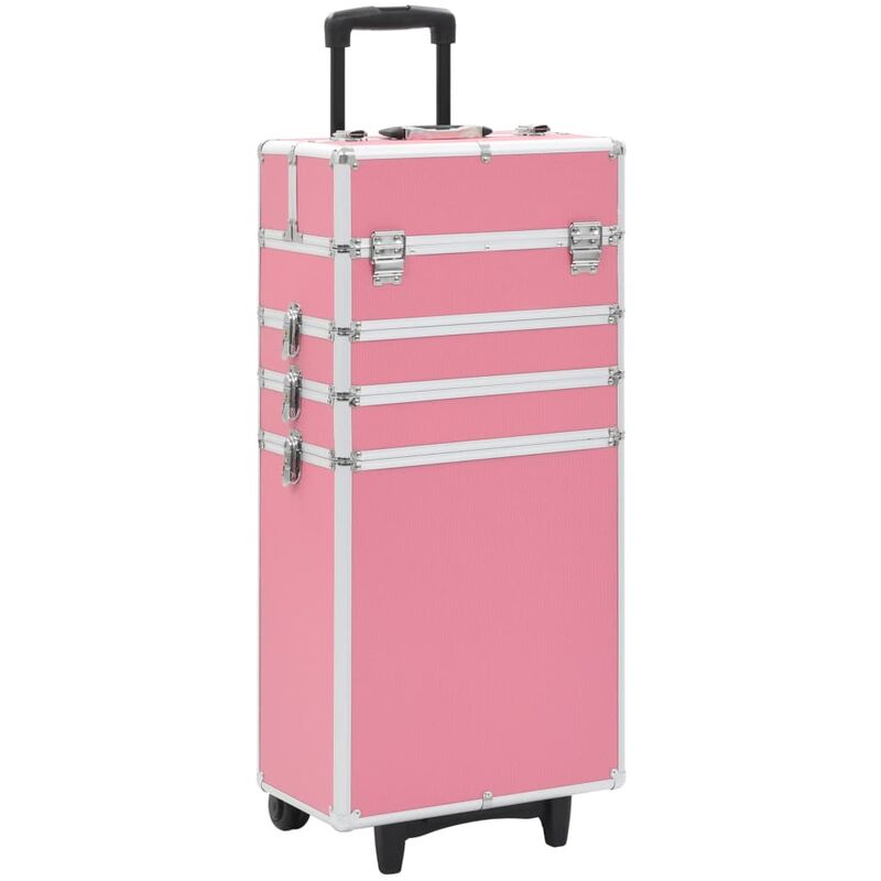 

Maletín trolley de maquillaje de aluminio rosa