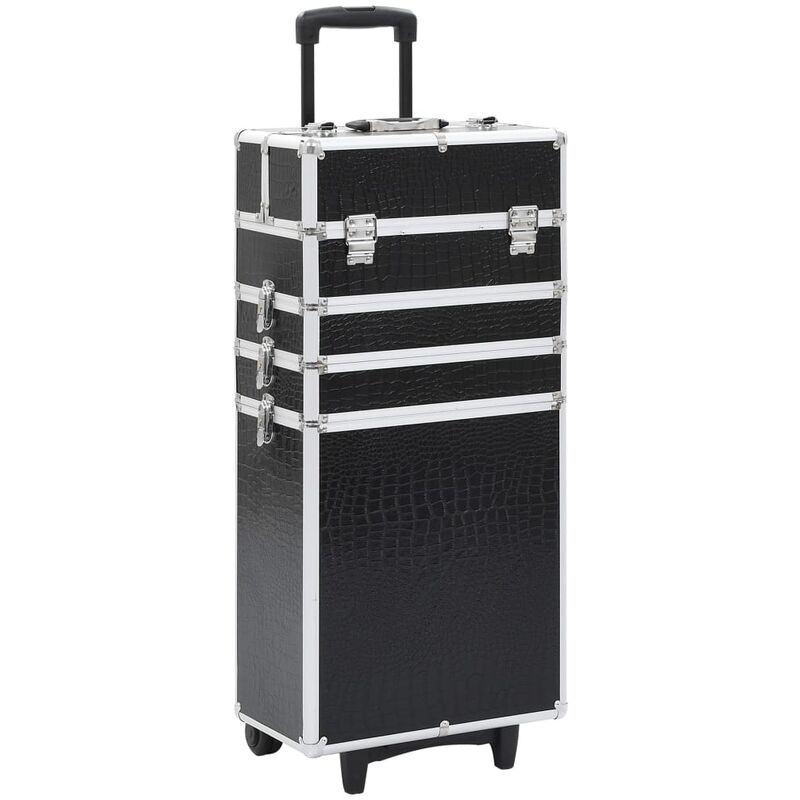 

vidaXL Maletín trolley maquillaje aluminio negro estampado cocodrilo - Negro