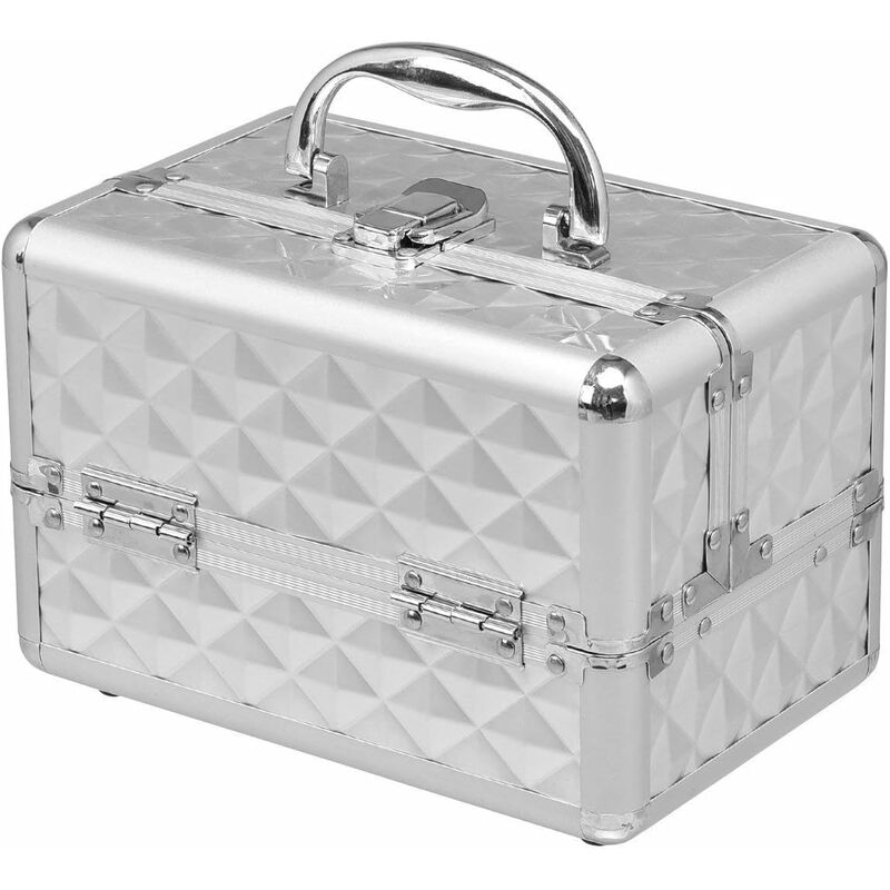 

Maletín Maquillaje con Espejo Estuche de Cosméticos Multiuso Caja Case para Joyas Belleza Organizador (Plata)