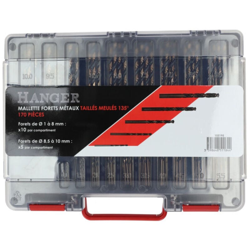 Hanger - Mallette de 170 forets en acier hss pour métaux taillés meulés 135° 155195