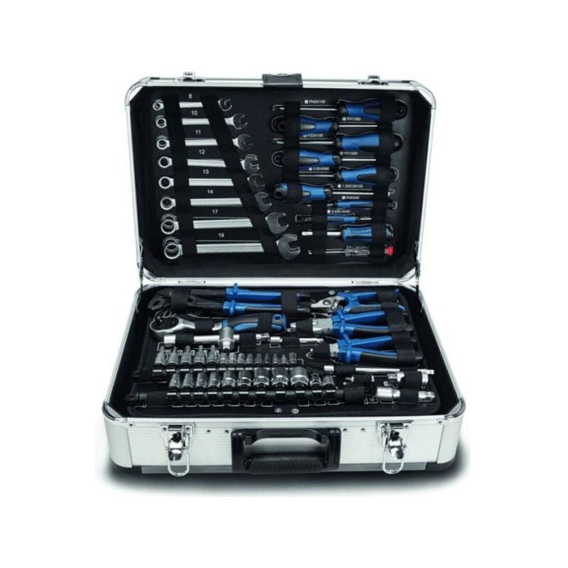 Scheppach - Mallette a outils de 102 pieces TB150 - Outils en acier chrome vanadium - Mallette en aluminium, verrouillable