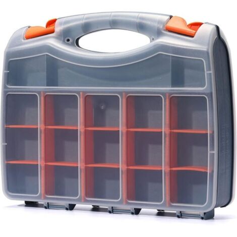 Malette À Outils Vide En Plastique Double Face 37x30x8cm, Organisateur D'outils Avec Polymère Résistant Aux Chocs Et Séparateurs En Plastique Amovibles Personnalisables, Rangement Et Transport, Noir/O