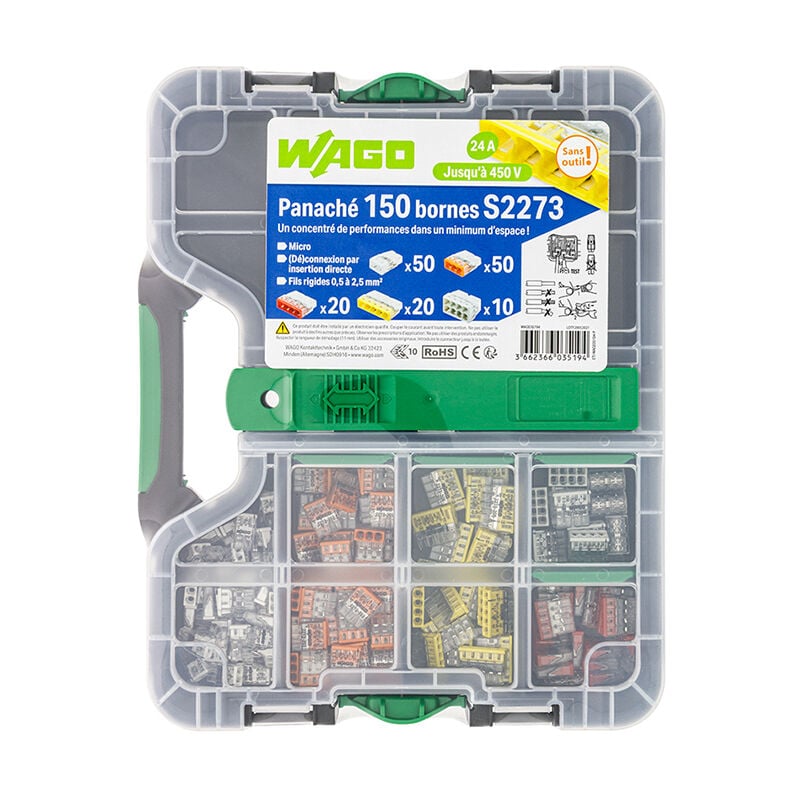Wago - Malette de 150 bornes de connexion S2273 2, 3, 4, 5 et 8 entrées pour fils rigides