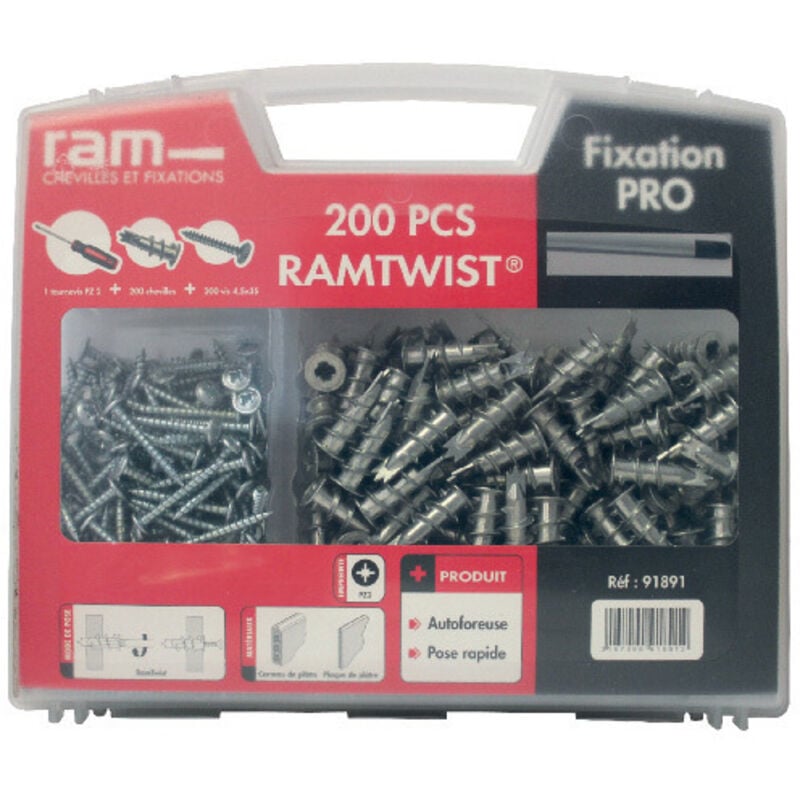RAM - Mallette 200 chevilles twist Métal avec vis et 1 tournevis