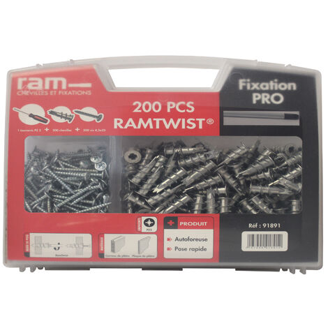 Malette de 200 chevilles RAMTWIST® avec vis et tournevis RAM 91891