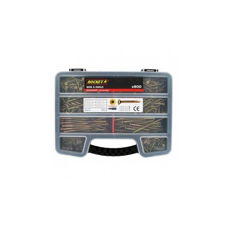 Rocket - Malette de 800 vis panachées tf Etoile abi + 4 embouts