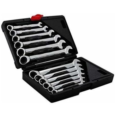 Malette Jeu Combiné Clé Mixtes a Cliquet 8-19mm Métrique Dent Clé Plate - 12PCS Molette Réversible Mixtes Outil