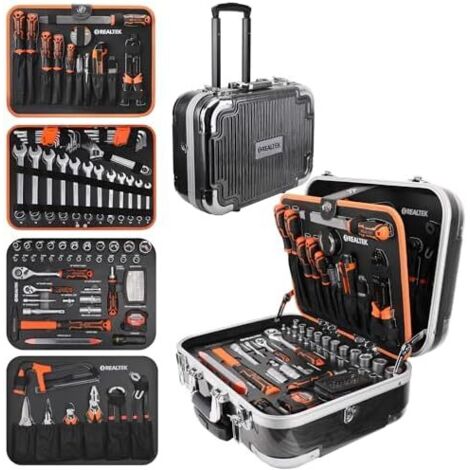 Malette Outils, Caisse à Outils Complete 123 pièces, Boite a Portables pour la Maison Avec Ensemble de Clés Douille, Set tournevis, marteau, clés serrage, et autres accessoires -
