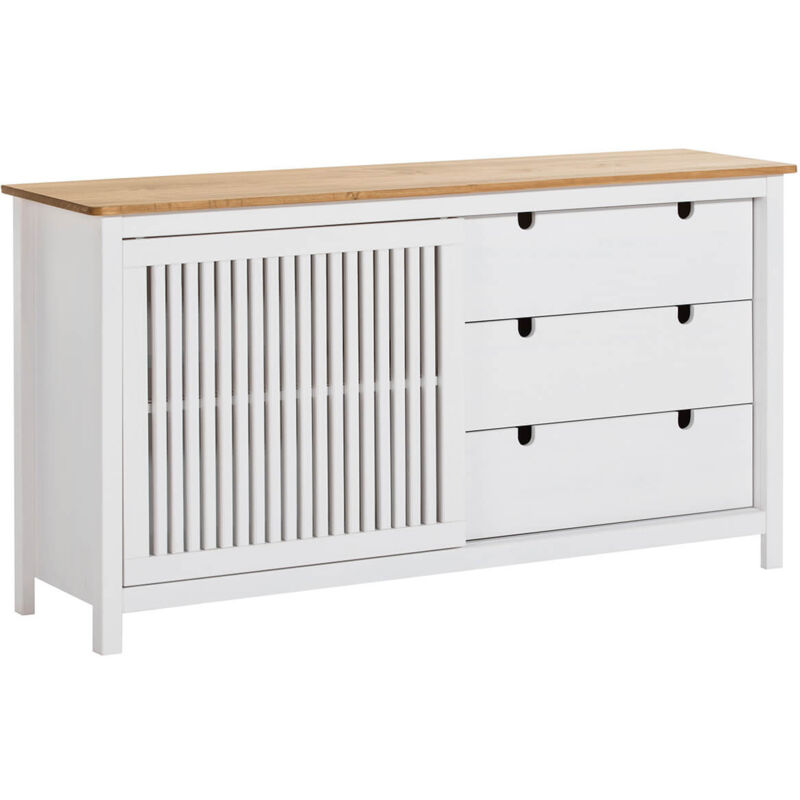Altobuy - malia - Buffet Bas 3 Tiroirs 1 Porte Bois Ciré et Blanc
