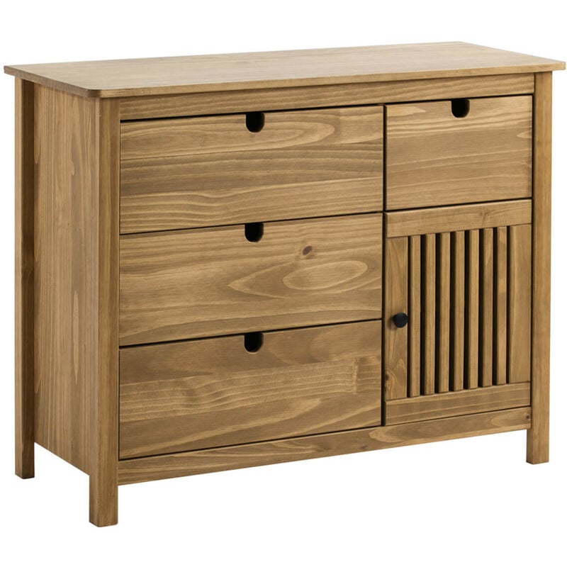 Malia - Commode 4 Tiroirs 1 Porte Bois Ciré