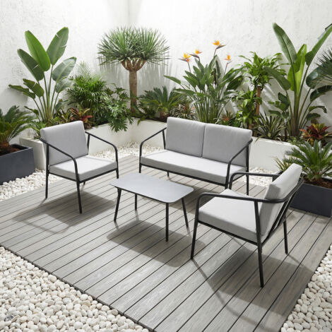 MALIBU GARDEN SOFA SET 4 SEATER OUTDOOR CORNER SOFA with GLASS TABLE (Light Grey)