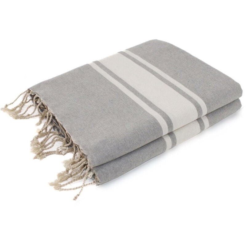 Malibu xxl - fouta famiglia xxl malibu - rayure classique - 200X200 cm - Beach Towel - Grisperle - 200x200x1cm