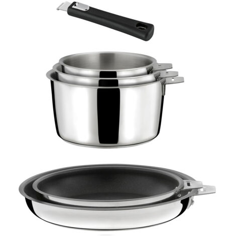 Malice - Lot 6 pièces - 3 casseroles, 2 poêles revêtement céramique et 1 poignée noire