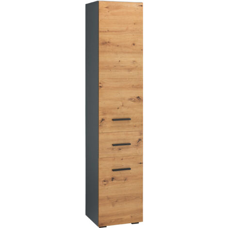 Malika-Armoire haute avec 2 portes et 1 tiroir en chêne anthracite