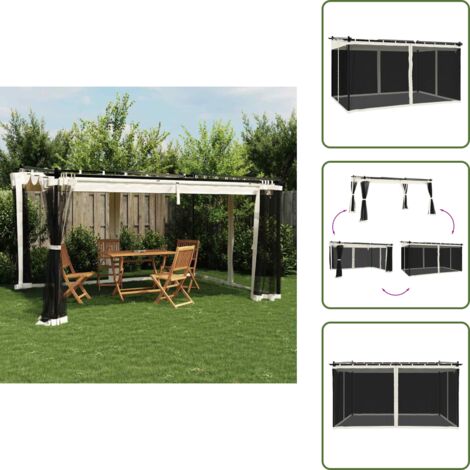 Malla acero - vidaXL Cenador con paredes de malla acero crema 4x3 m - Descanso al aire libre