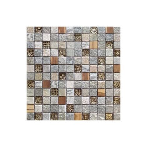 Malla Bamboo Crema - Mosaique bois marbre et verre 30x30cm - unité