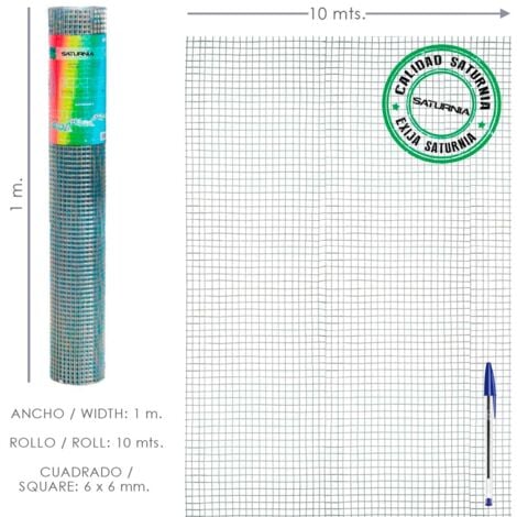 Malla electrosoldada galvanizada 6x6 / 100 cm. rollo 10 metros uso domestico