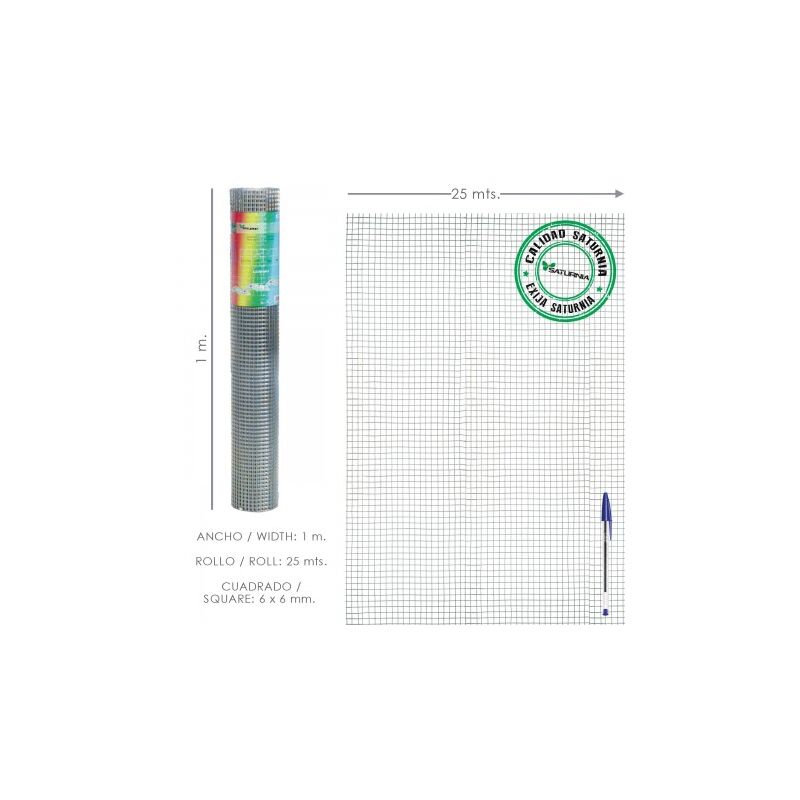

Malla electrosoldada galvanizada 6x6 / 100 cm. rollo 25 metros uso domestico
