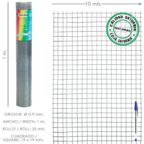 Malla Electrosoldada Ligera Galvanizada 19x19 / 100 cm. Rollo 10 Metros Uso Domestico