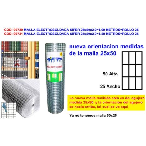 MALLA ELECTROSOLDADA SIFER 25x50x2.0=1.00 METROS=ROLLO 25