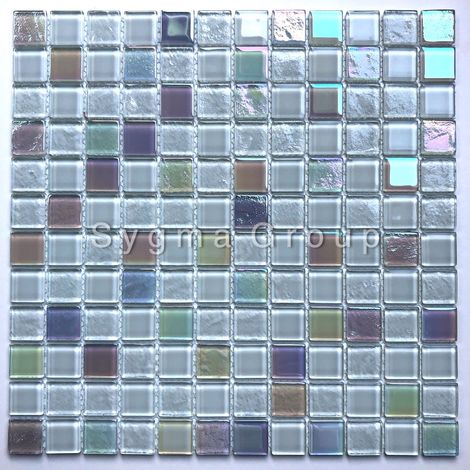 main image of "Malla mosaico de azulejos de vidrio blanco para el baño o la cocina Habay Blanc"