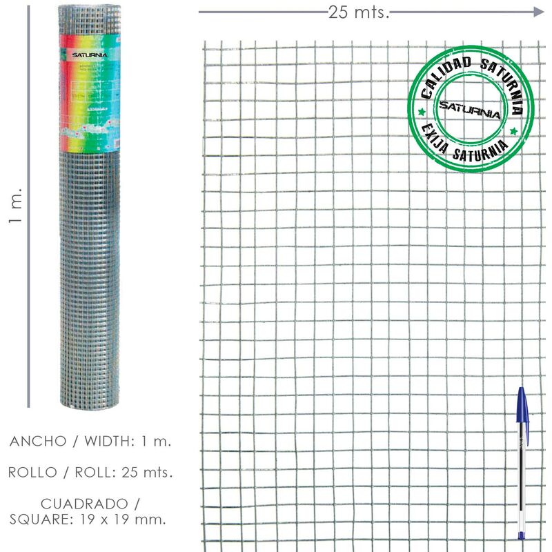 

Malla Electrosoldada Galvanizada 19x19 / 100 cm. rollo 25 Metros Uso Domestico