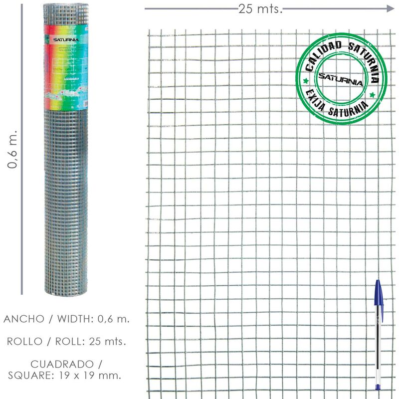 

Malla Electrosoldada Galvanizada 19x19 / 60 cm. rollo 25 Metros Uso Domestico
