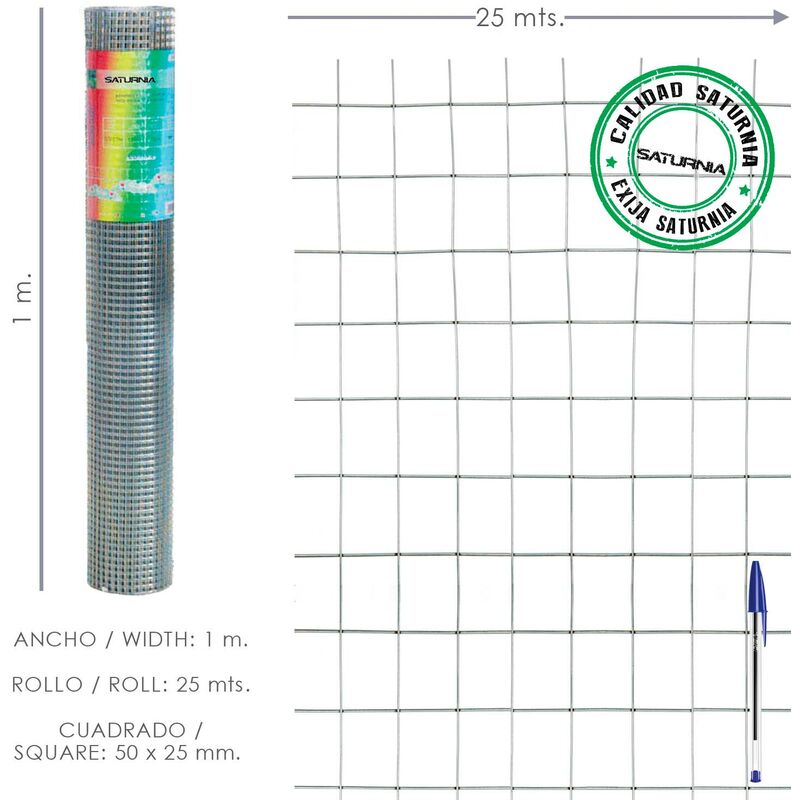 

Malla Electrosoldada Galvanizada 50x25 / 2,00 / 100 cm. GA Rollo 25 metros