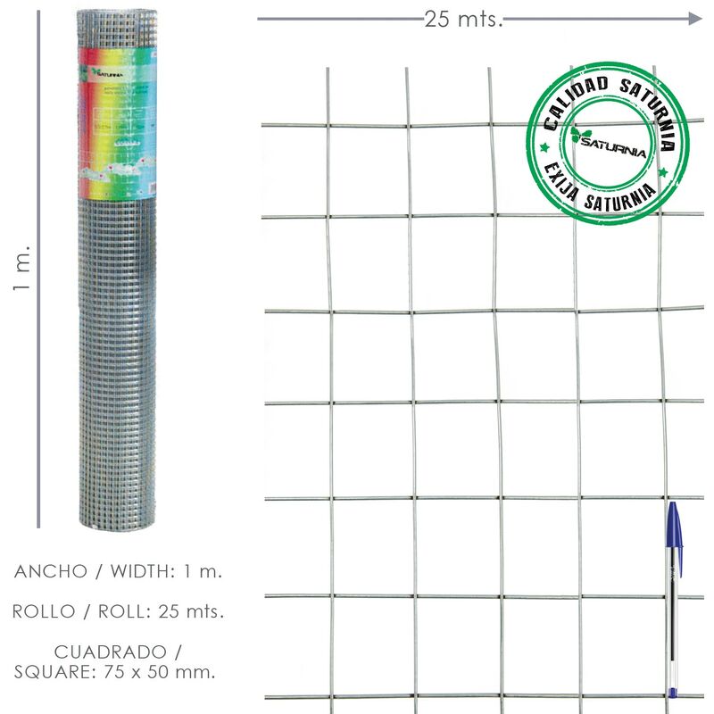 

Malla electrosoldada galvanizada 75x50 / 1,80 / 100 cm. ga rollo 25 metros