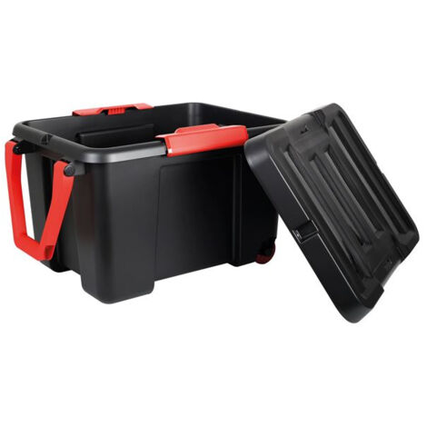 Malle 120 l avec couvercle, roulettes, poignée de traction - Structure renforcée - Empilable - Livraison gratuite