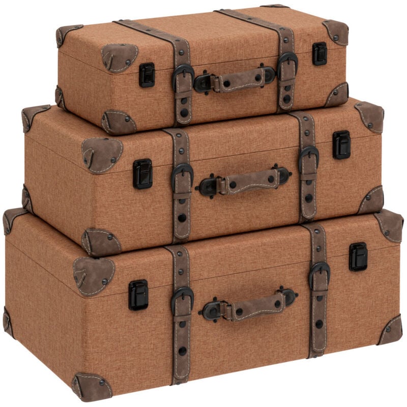 Lot de 3 malles Be vintage L45,5 55,5 60,5cm caramel - Atmosphera créateur d'intérieur
