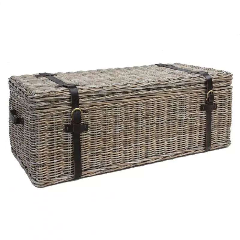 Malle 120 cm en kubu naturel tressé et poignées en simili - banana