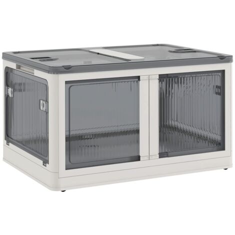 Malle et coffre de rangement 69L-empilable et pliable-roulettes-accès 5 côtés-blanc-60x42x8-34cm