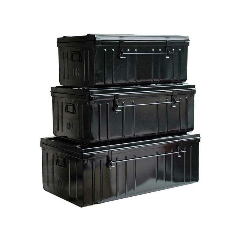 Les Tendances - Cantine de rangement Premium en acier noir Lot de 3 : 95, 130 et 175 litres - Noir