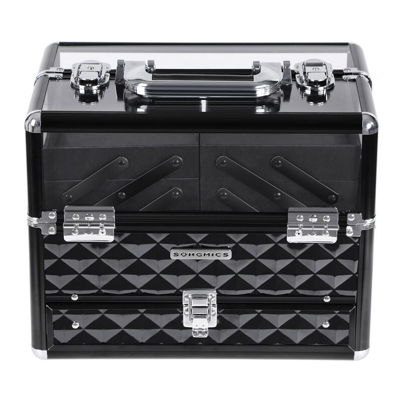 Songmics - Mallette à maquillage, Coffre cosmÉtique, BoÎte de rangement, Beauty case, pour Bijoux et produits de maquillage, Couvercle transparent en