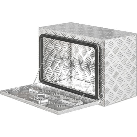 Mallette à outils 76L en aluminium avec serrure, 2 clés et poignée latérale, 60,9x35,5x40,6 cm, argenté